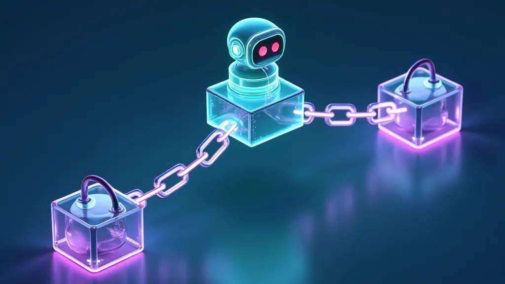 Robot arm cycling between tool cubes in a loop, illustrating a LangChain agent calling tools